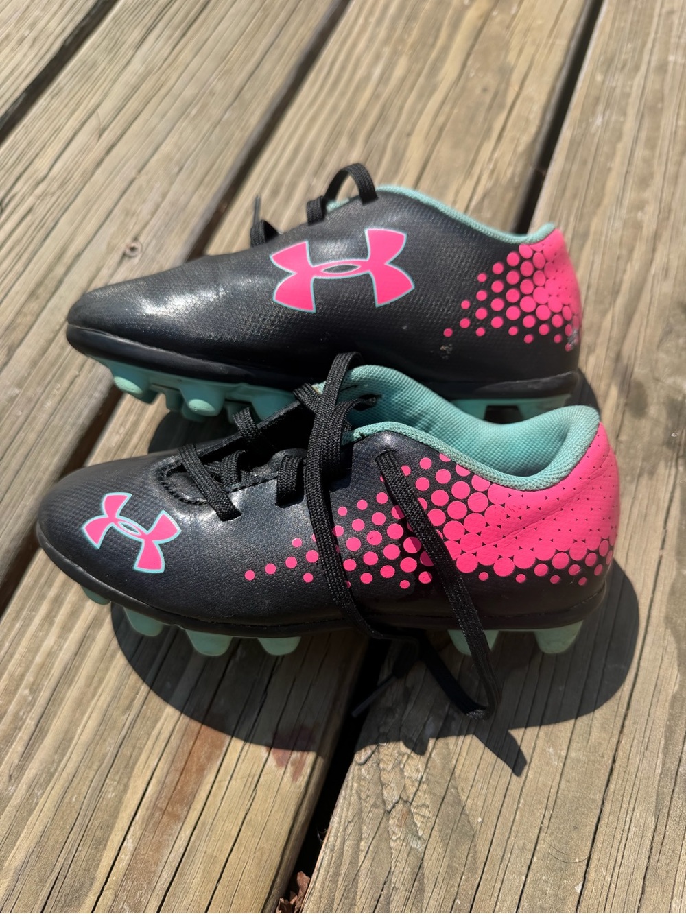 Under Armour Kids Black, Pink & Mint Soccer Cleats